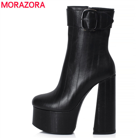 MORAZORA 2022 botas de tobillo sexy moda tacones altos extremos botas de plataforma zapatos de mujer de cuero genuino negro hebilla botas de mujer ► Foto 1/6