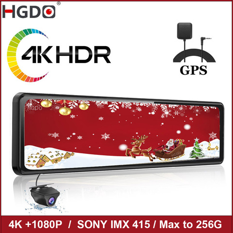 HGDO-Cámara de salpicadero para coche, grabadora de vídeo de 12 pulgadas, 4K, DVR Sony IMX415, espejo retrovisor del coche, cámara registradora 1080P, GPS, Dashcam automático 3 en 1 ► Foto 1/6