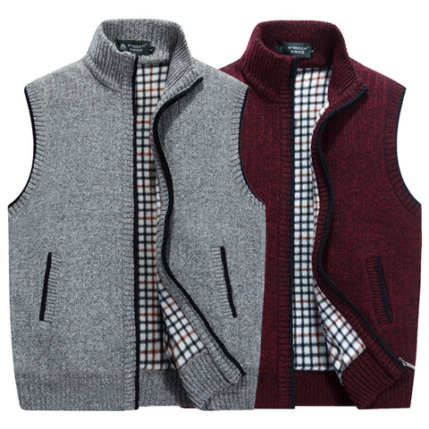 Los hombres grueso chaleco Jersey otoño invierno cálido chaquetas sin mangas Sweatercoat de punto Chaleco con cremallera ropa Casaco Masculino ► Foto 1/6