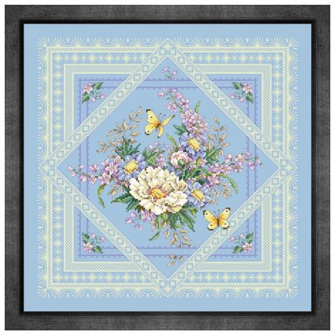 Kit de punto de cruz con flores y encaje, bordado de seda de algodón azul cielo, 14ct, 11CT, DIY, cuadro grande de pared hecho a mano ► Foto 1/5