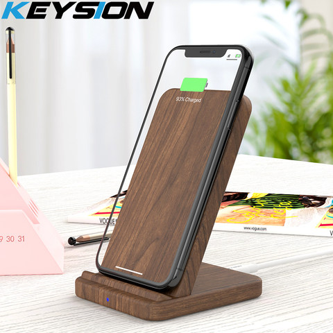 KEYSION-cargador inalámbrico Qi de madera para móvil, soporte de carga rápida de 10W para iPhone 12 Pro Max 11 XR XS 8Plus, Samsung S20 S10 S9 ► Foto 1/6