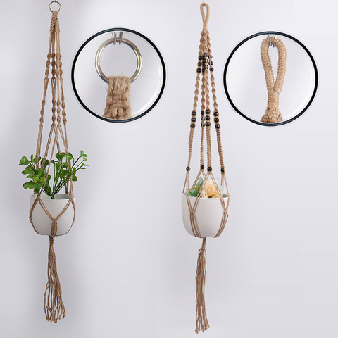 Macramé para planta hecho a mano, colgador de maceta para decoración de pared, bandeja de Maceta de jardín para decoración de plantas y jardín ► Foto 1/6