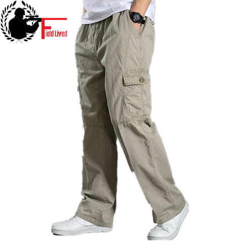 Pantalones Cargo de algodón para hombre, pantalón táctico holgado, ligero, verde militar, informal, holgado, de talla grande, para verano ► Foto 1/6