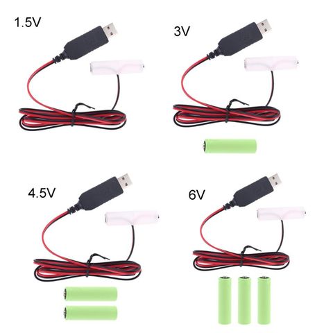 Batería Universal LR6 AA Eliminador de batería 2m Cable de alimentación USB, recambio de 1to 4 Uds. AA para Radio, reloj de juguete eléctrico, tira LED ► Foto 1/6