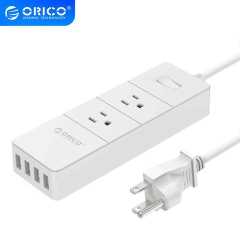 ORICO-regleta de alimentación con Protector contra sobretensiones, enchufe electrónico de 2AC, EE. UU., 4 puertos USB, multifuncional, hogar y oficina, extensión de enchufe inteligente ► Foto 1/6