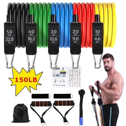 Set de Bandas de Resistencia, gomas bandas elasticas fitness para entrenar con soporte de 100lbs, Kit de Bandas para Entrenar con 5 tubos, 4 Manijas de Hule, Correas para Tobillos, Anclaje para puerta ► Foto 1/6