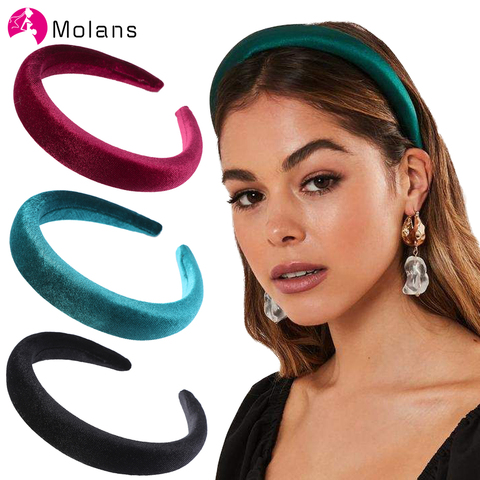 Molans-Diadema acolchada con bisel para mujer, cinta para el pelo de terciopelo sólido grueso, banda de esponja para el cabello, accesorios para el cabello para niña 2022 ► Foto 1/6