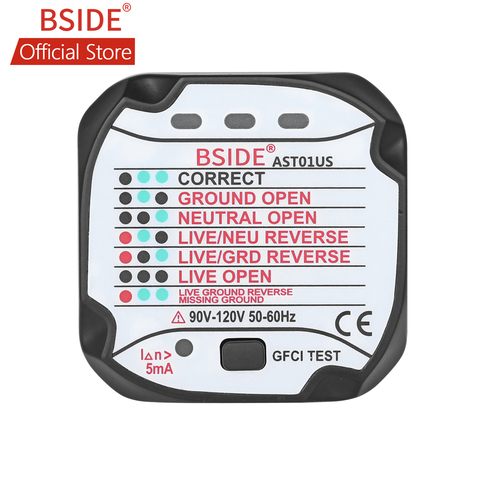 BSIDE-probador de toma corriente AST01US GFCI, Detector de polaridad de circuito eléctrico automático, buscador de interruptor de enchufe de pared ► Foto 1/6