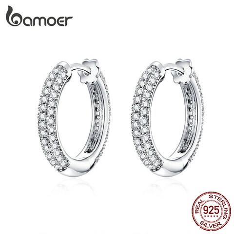 Bamoer-Pendientes de compromiso para boda para mujer, aros para las orejas, aretes de aro de plata de ley 925 de lujo, accesorios para s, joyería 2022 ► Foto 1/6