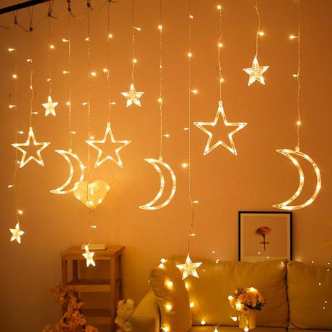 Guirnalda de cortina Led de Luna y Estrella, cadena de luces Eid Mubarak Decoración de Ramadán, decoración de fiesta musulmana islámica, Eid Al Adha, Eid Mubarak ► Foto 1/6