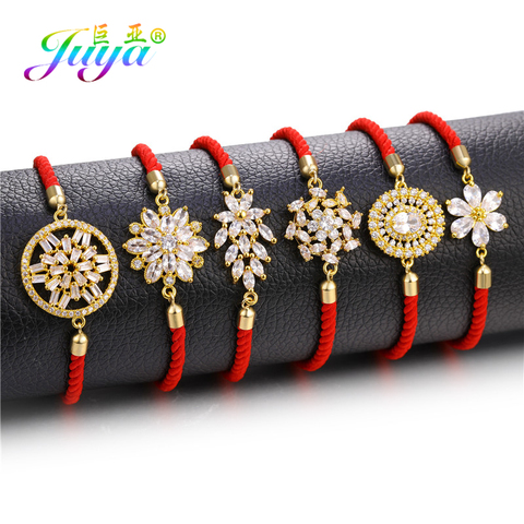 Juya-pulsera de hilo rojo hecho a mano para mujer, suministros para pulseras de circonia cúbica, abalorio floral, cadena ajustable a la moda ► Foto 1/6