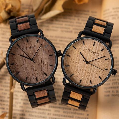 BOBOBIRD-relojes de pulsera de acero inoxidable para hombre, cronógrafo de moda en caja de madera, color negro, envío directo ► Foto 1/6