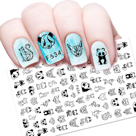 1 unidad 12,3*7,6 cm 3D negro blanco Nail Art pegatinas geométrico abstracto Animal Panda hoja flor pegatinas para uñas decoraciones consejos ► Foto 1/6