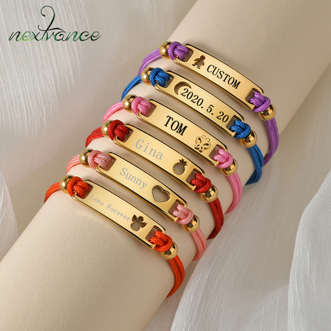 Nextvance-pulsera con placa de nombre de grabado personalizada, pulsera de cadena con etiqueta de identificación de acero inoxidable dorado para chico, regalo de aniversario para bebé ► Foto 1/6