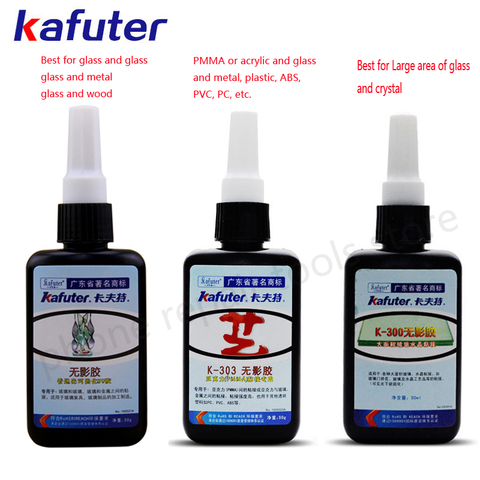 Pegamento curado con UV Kafuter, adhesivo de curado K-302 303 300 UV, pegamento para vidrio y Metal ABS, 50ml ► Foto 1/6