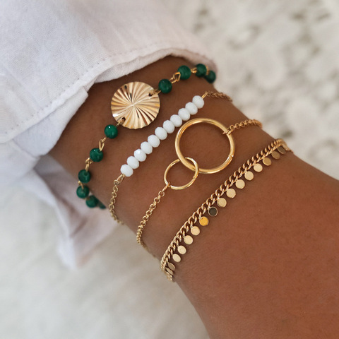 Conjunto de pulseras Punk con cadena geométrica de diamantes de imitación para mujer, brazaletes con abalorios multicapa bohemios, regalo de joyas de fiesta ► Foto 1/6