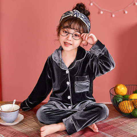 Conjunto de Pijamas de terciopelo para niños y adolescentes, ropa de dormir de terciopelo cálido, ropa de descanso para niñas, Pijamas de manga larga para niños, ropa para estar en casa, traje ► Foto 1/1