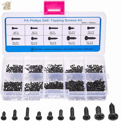 500/1000 unids/set M1 M1.2 M1.4 M1.7 mezcla Pa cabeza Phillips Micro tornillos de cabeza redonda Self-tapping electrónica de madera pequeño Kit de tornillos ► Foto 1/5