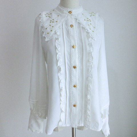 Blusa de chifón con cuello de marinero camisa Lolita bordada constelación dulce para mujer ► Foto 1/6