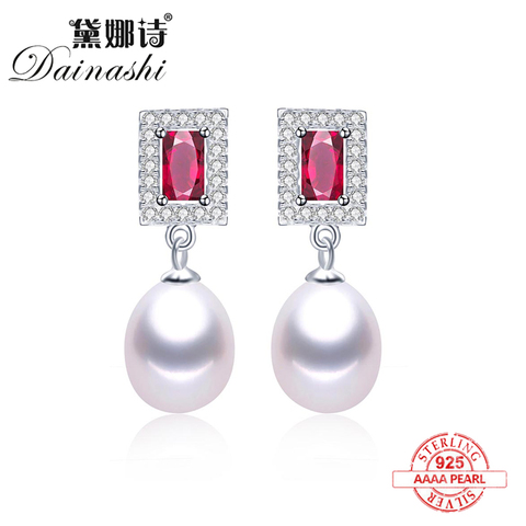 ¡Venta de liquidación! Pendientes colgantes de perlas de agua dulce para mujer, cristal rojo de alto brillo, joyería de plata de boda con caja ► Foto 1/6