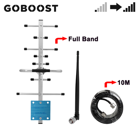 GOBOOST 2g 3g 4g de banda completa 12 dBi Yagi al aire libre antena Antena de látigo para interiores con 10M de Cable antena Coaxial Kit amplificador de señal ► Foto 1/6