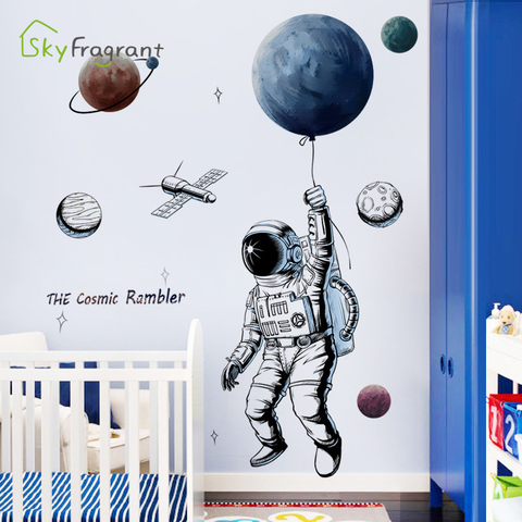 Pegatina de astronauta con temática espacial para pared, decoración para las paredes del salón, dormitorio autoadhesivo, 3d, habitación de niños, decoración del hogar ► Foto 1/6