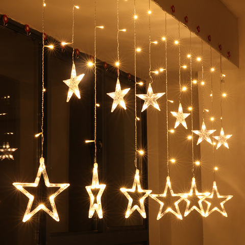 Cortina de estrellas guirnalda en la ventana luces de cadena luces de hadas boda Año Nuevo adornos navideños para el hogar dormitorio ventana ► Foto 1/6