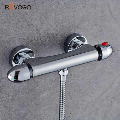 ROVOGO grifo de bañera Control constante de temperatura, grifo de baño montado en la pared grifo mezclador caliente frío grúa latón cromo ► Foto 1/6