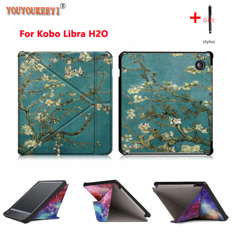 Caso nuevo Kobo Libra H2O 7 pulgadas e-libros Premium de cuero de la PU de Multiangle funda con soporte con Auto dormir/despertar + regalo ► Foto 1/6