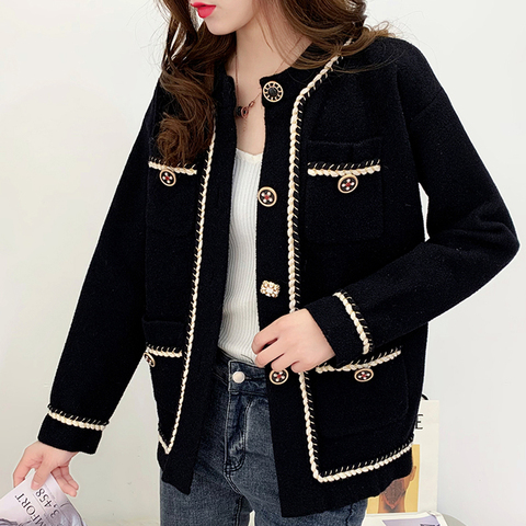 Zoki-abrigo delgado de manga larga con botones para mujer, chaqueta de lana de moda coreana, informal, color blanco y negro, para otoño ► Foto 1/6