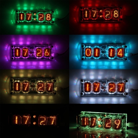 Nixie-Reloj de tubo brillante con 4 dígitos, LED colorido, Retro, para guardería, hogar, sala de estar, dormitorio, decoración, IN-12 ► Foto 1/6