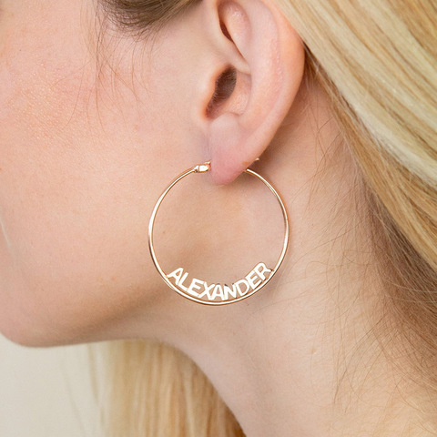 Sipuris-pendientes de aro personalizados con nombre para mujer, aretes grandes de acero inoxidable, accesorios de joyería, regalos ► Foto 1/5