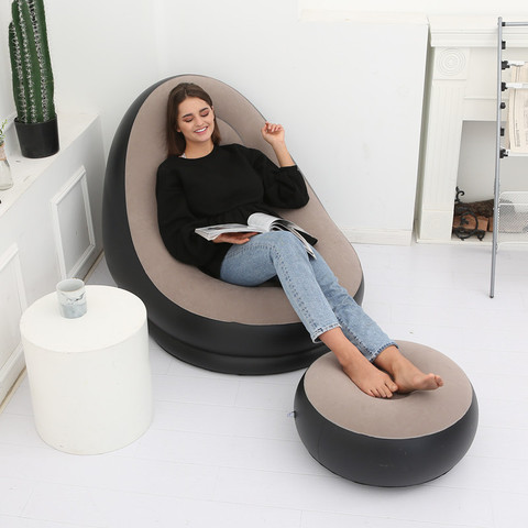 Silla de lectura con sofá perezoso otomano, reclinable, plegable, inflable, con pedal, cómoda, flocado, individual, con recubrimiento de pila ► Foto 1/6