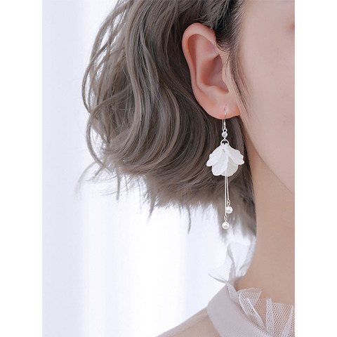 Pendientes de perlas de flor eterna para mujer, borla chapada en plata, temperamento largo, pendientes para novia, accesorios ► Foto 1/6