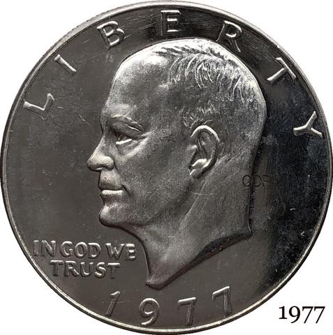 Moneda chapada en plata de ley 1977 con la libertad en Dios, 1 dólar ► Foto 1/1