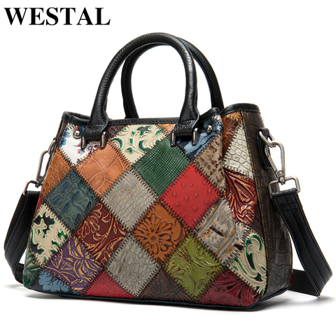 WESTAL-Bolso de mano de cuero genuino para mujer, bandolera grande, bolsos de cuero de diseñador, de retales, 203 ► Foto 1/6