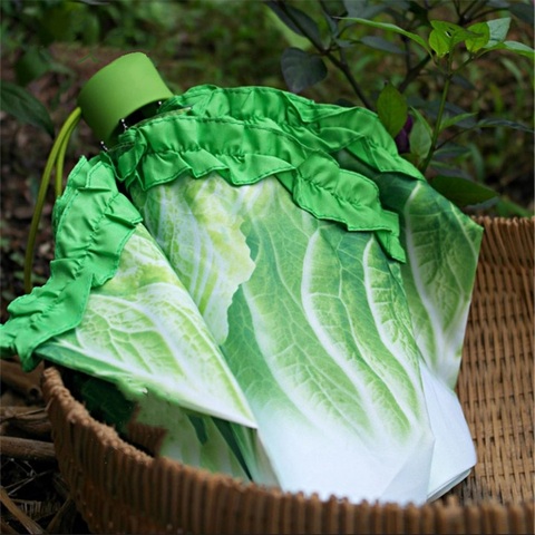 Paraguas de 3 pliegues para Anti UV y mujer, sombrilla creativa para la lluvia, para niños, verduras verdes, chuva, novedad ► Foto 1/6