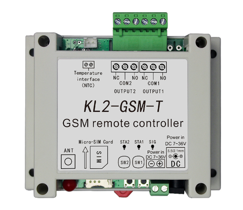 Controlador remoto GSM, interruptor de acceso con 2 relé de salida, adaptador de Sensor de temperatura opcional ► Foto 1/4