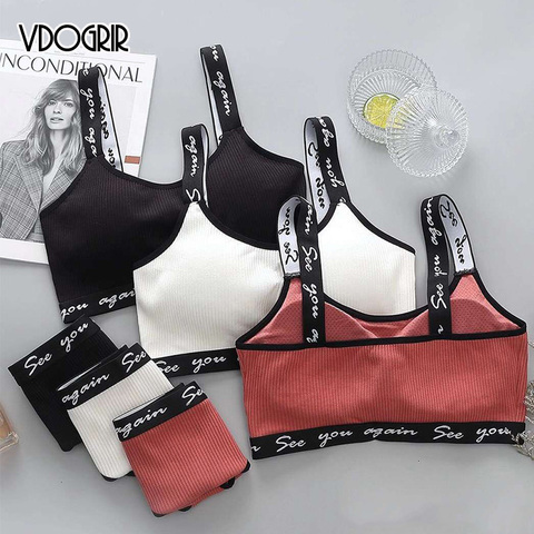 VDOGRIR 2 unids/set mujer Sexy acolchada conjunto de sujetador y braguitas arriba deportes sin conjuntos de lencería Fitness Top Bra Ropa interior Calzoncillos ► Foto 1/6