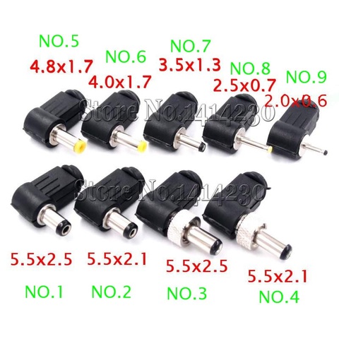 Adaptador de enchufe macho de corriente continua 90 grados macho 5,5x2,1mm/5,5x2,5mm/4,8x1,7mm/4,0x1,7mm/3,5x1,3mm/2,5x0,7mm/2,0 x 0,6mm ► Foto 1/6