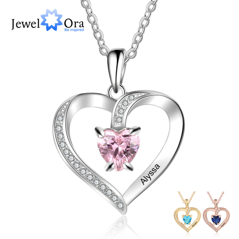 Colgantes de corazón con circonia para mujer, grabado personalizado con nombre, collares con piedra natal, regalo para el día de la madre (NE103356) ► Foto 1/6