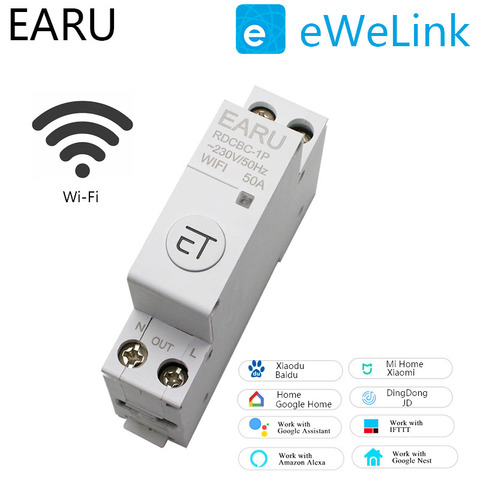 1P Din Rail WIFI disyuntor temporizador inteligente interruptor relé Control remoto por aplicación EWeLink Smart Home compatible con Alexa Google ► Foto 1/6