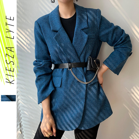 Abrigo de lana azul grueso elegante para mujer, Chaqueta de traje, chaqueta, prendas de vestir, para oficina, otoño e invierno, 2022 ► Foto 1/6