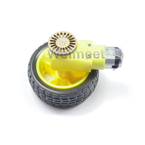 Motor de engranaje de CC para coche Robot inteligente, con rueda de neumático de plástico y disco codificador, 1:48 1:120 ► Foto 1/6