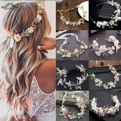 Accesorios para el cabello de boda para mujer, diadema nupcial de perlas de cristal, cinta de satén, joyería para diademas para novias, diademas ► Foto 1/6