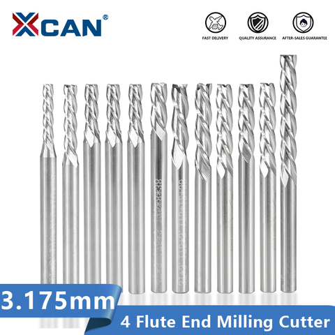 XCAN-fresa de carburo de 4 flautas, fresa plana en espiral con vástago de 3.175mm, Corte de aluminio, broca enrutadora CNC ► Foto 1/6