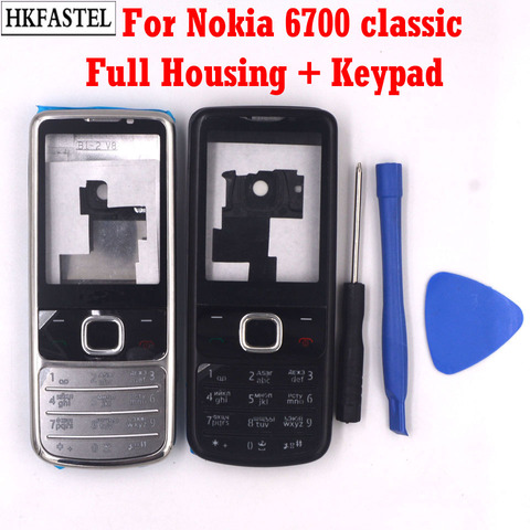 Alta calidad 6700c cubierta para Nokia 6700 6700c clásico 6700 carcasa de teléfono móvil con el inglés ruso teclado plata negro + herramientas ► Foto 1/6