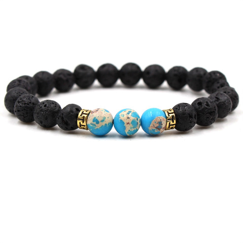 De los hombres de la moda pulsera Imperial de piedra Natural cuenta tibetano Planeta Tierra chakra Lava Brazalete de piedra pulseras de la joyería de los hombres ► Foto 1/6