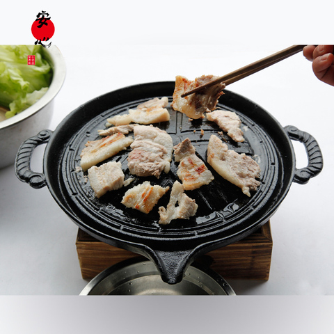 Multi-funcional coreano derrame de petróleo pan Mongol de hierro de estilo cacerola para barbacoa comercial al aire libre conveniente horno hornear bandeja plancha placa ► Foto 1/5