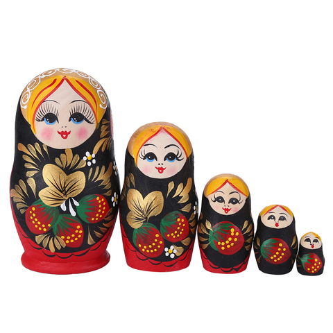 Muñecas anidadas Matrioska rusas para niñas y bebés, muñecas de madera de 5 capas con estampado de fresa ► Foto 1/6